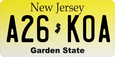 NJ license plate A26KOA