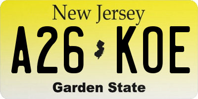 NJ license plate A26KOE