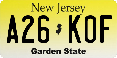 NJ license plate A26KOF
