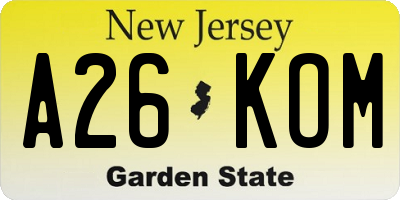NJ license plate A26KOM