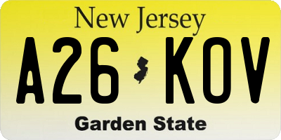 NJ license plate A26KOV