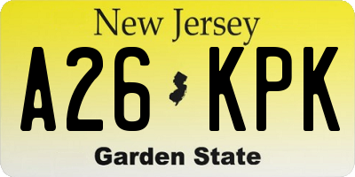 NJ license plate A26KPK