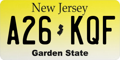 NJ license plate A26KQF