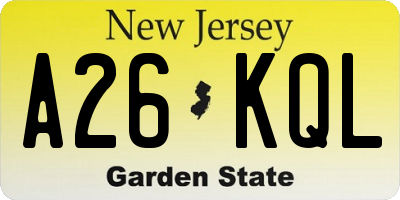 NJ license plate A26KQL