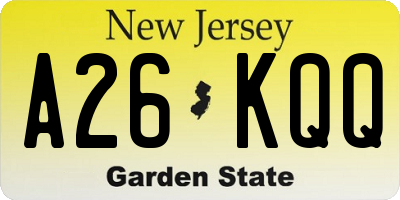 NJ license plate A26KQQ