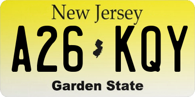 NJ license plate A26KQY