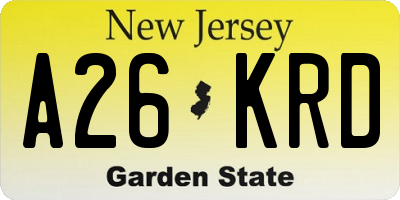NJ license plate A26KRD