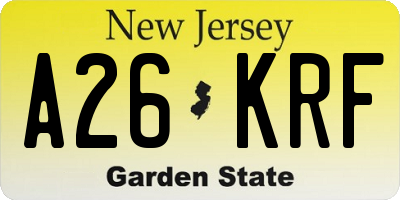 NJ license plate A26KRF