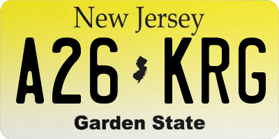 NJ license plate A26KRG