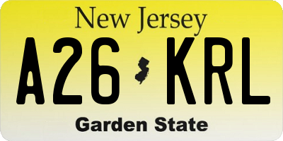 NJ license plate A26KRL