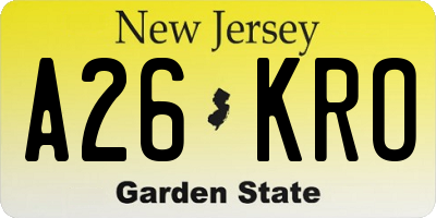 NJ license plate A26KRO
