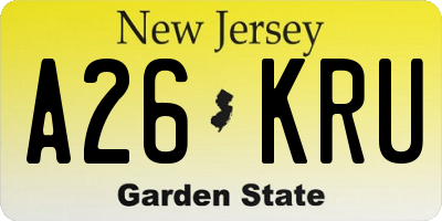 NJ license plate A26KRU