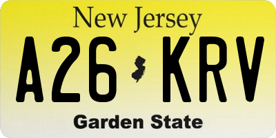 NJ license plate A26KRV