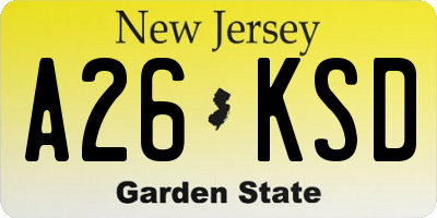 NJ license plate A26KSD