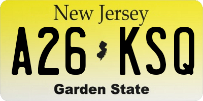 NJ license plate A26KSQ