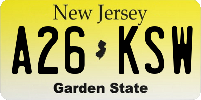 NJ license plate A26KSW
