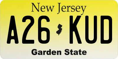 NJ license plate A26KUD