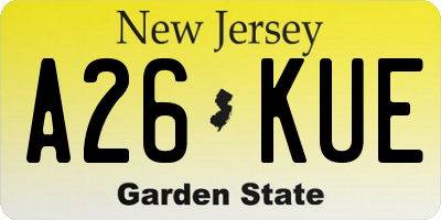 NJ license plate A26KUE