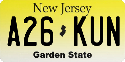 NJ license plate A26KUN