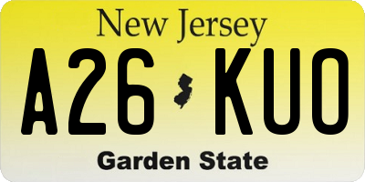 NJ license plate A26KUO