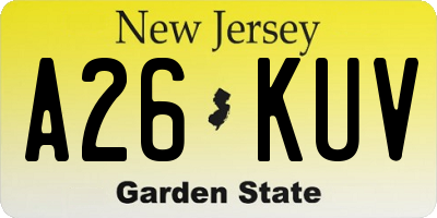 NJ license plate A26KUV