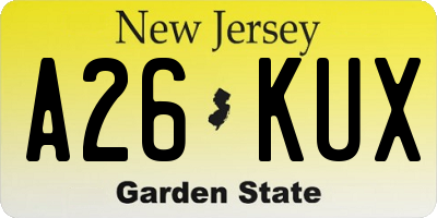 NJ license plate A26KUX