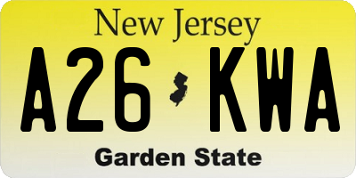 NJ license plate A26KWA