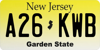 NJ license plate A26KWB