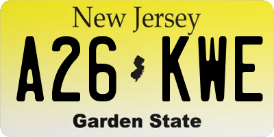 NJ license plate A26KWE