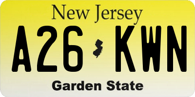 NJ license plate A26KWN