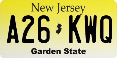 NJ license plate A26KWQ
