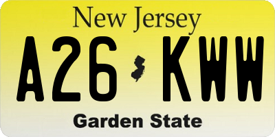 NJ license plate A26KWW