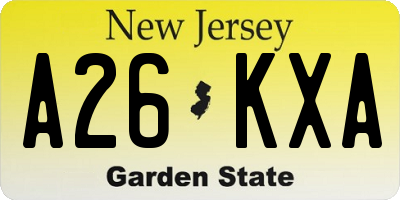 NJ license plate A26KXA