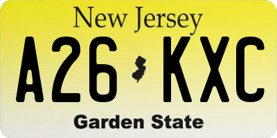 NJ license plate A26KXC