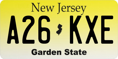 NJ license plate A26KXE