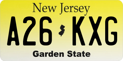NJ license plate A26KXG