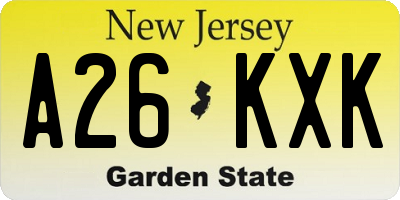 NJ license plate A26KXK