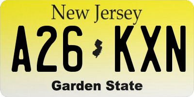 NJ license plate A26KXN