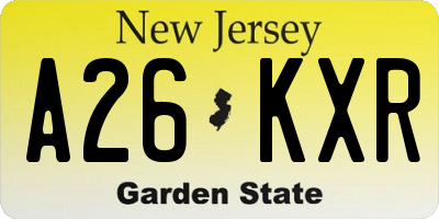 NJ license plate A26KXR
