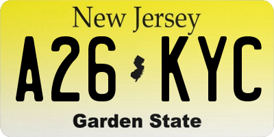 NJ license plate A26KYC