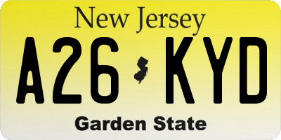NJ license plate A26KYD