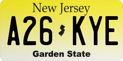 NJ license plate A26KYE