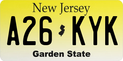 NJ license plate A26KYK