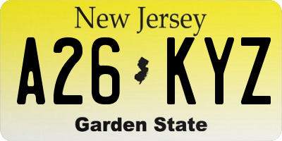 NJ license plate A26KYZ