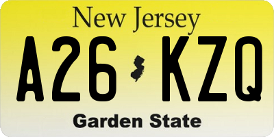 NJ license plate A26KZQ