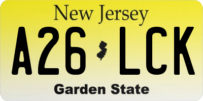 NJ license plate A26LCK