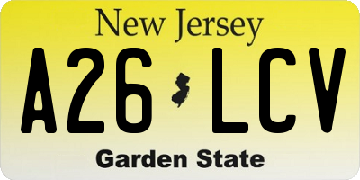 NJ license plate A26LCV