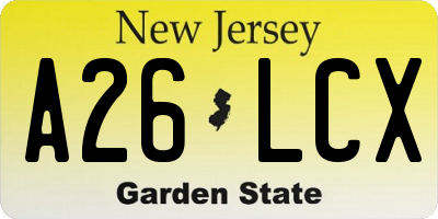 NJ license plate A26LCX