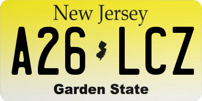 NJ license plate A26LCZ