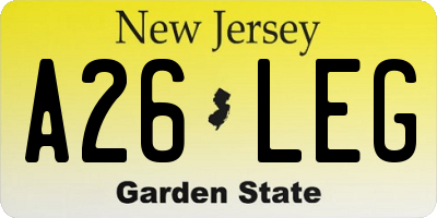 NJ license plate A26LEG